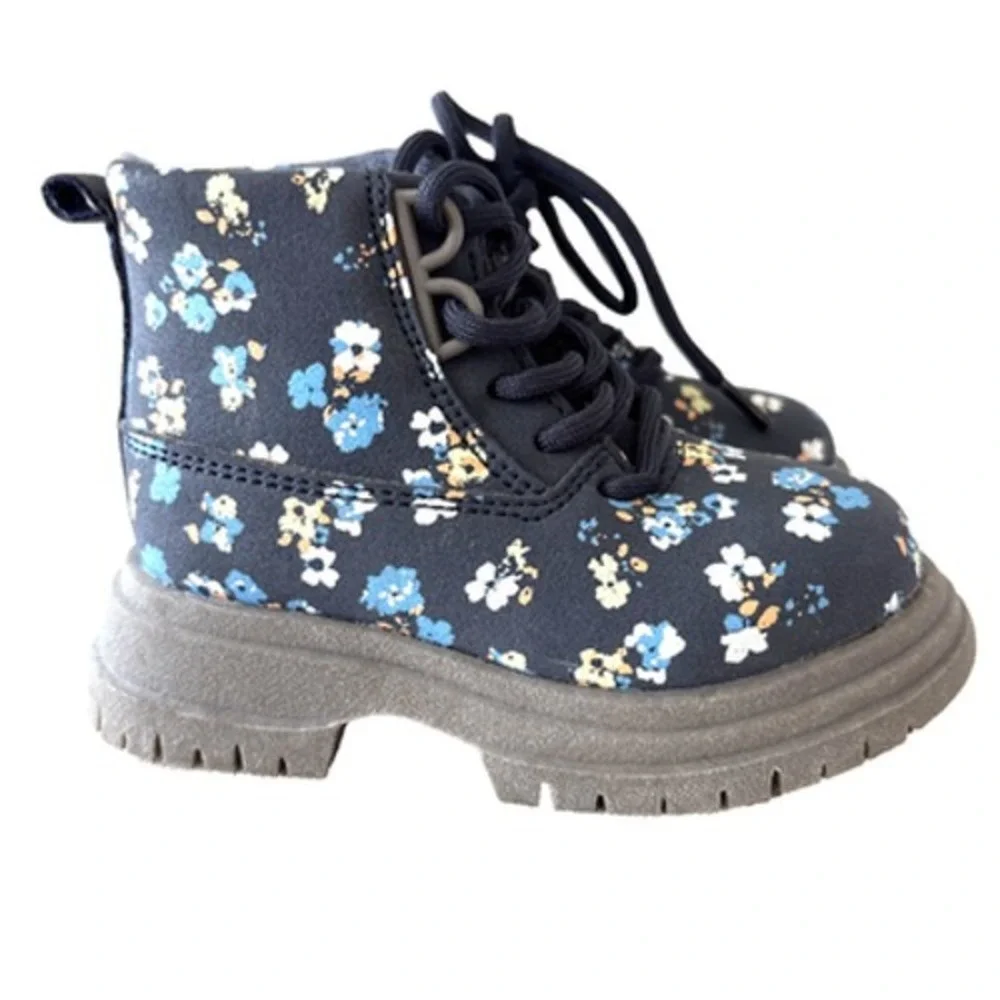 Oshkosh B'gosh Boots Toddler 4M Blue Girls Ziomo Floral Ankle Laced Up Hiker